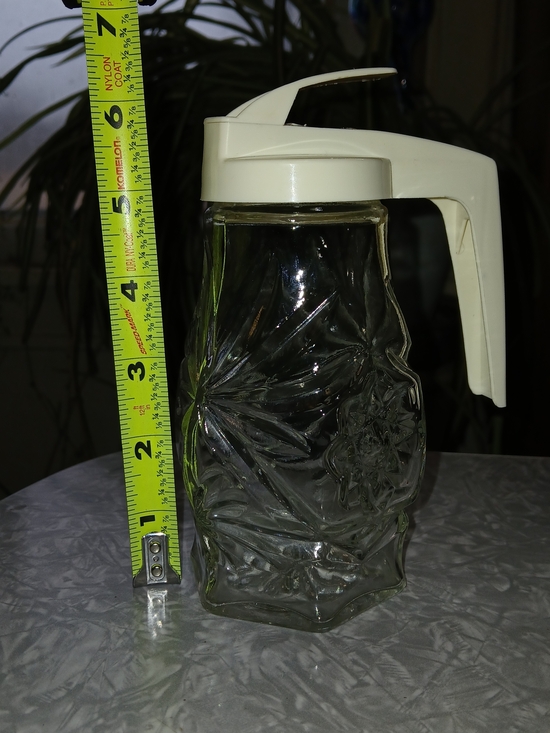 Other - Vintage Clear Pressed Glass Syrup Pitcher with Cream Plastic Lid